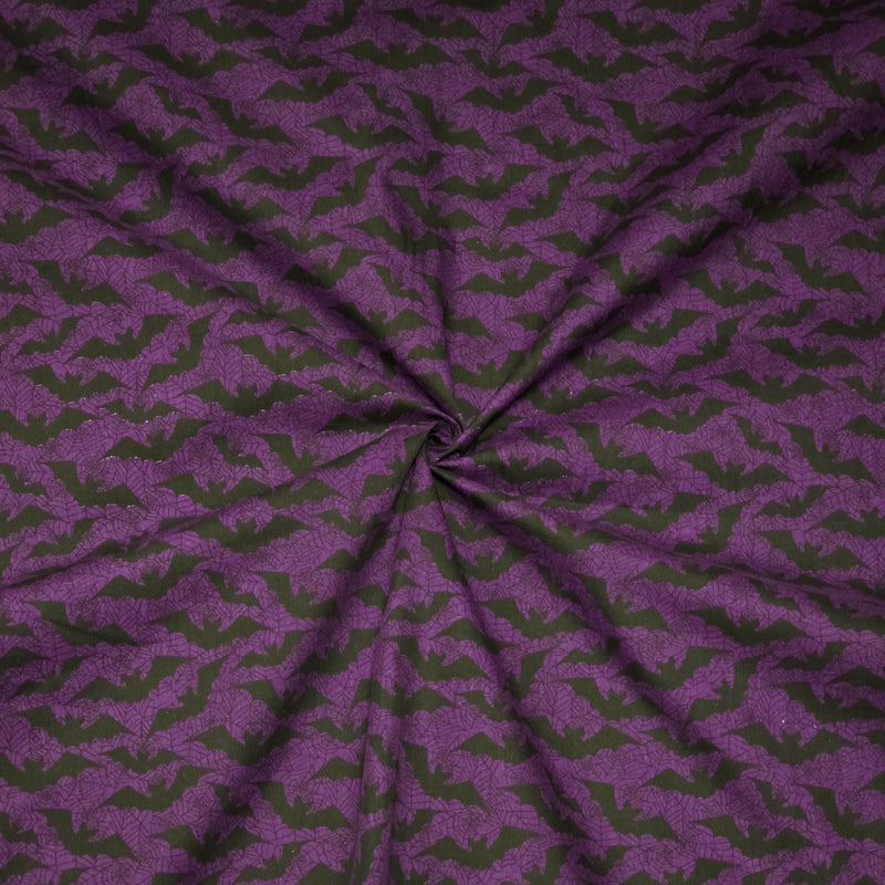 Bats and Cobwebs on Purple - Halloween Polycotton Fabric