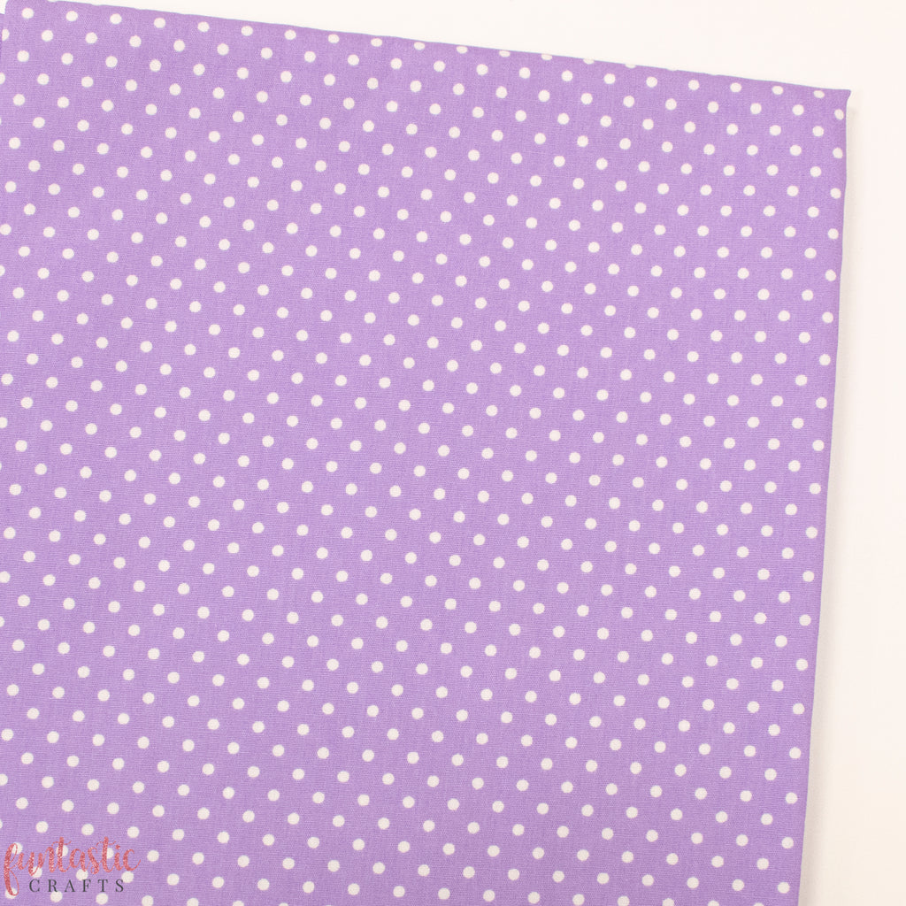 3mm Polka Dots Spots 100% Cotton Fabric - Lilac