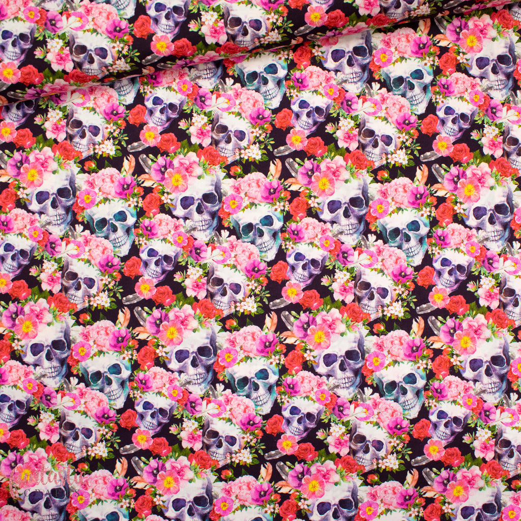 Pink Floral Skulls 100% Cotton Fabric