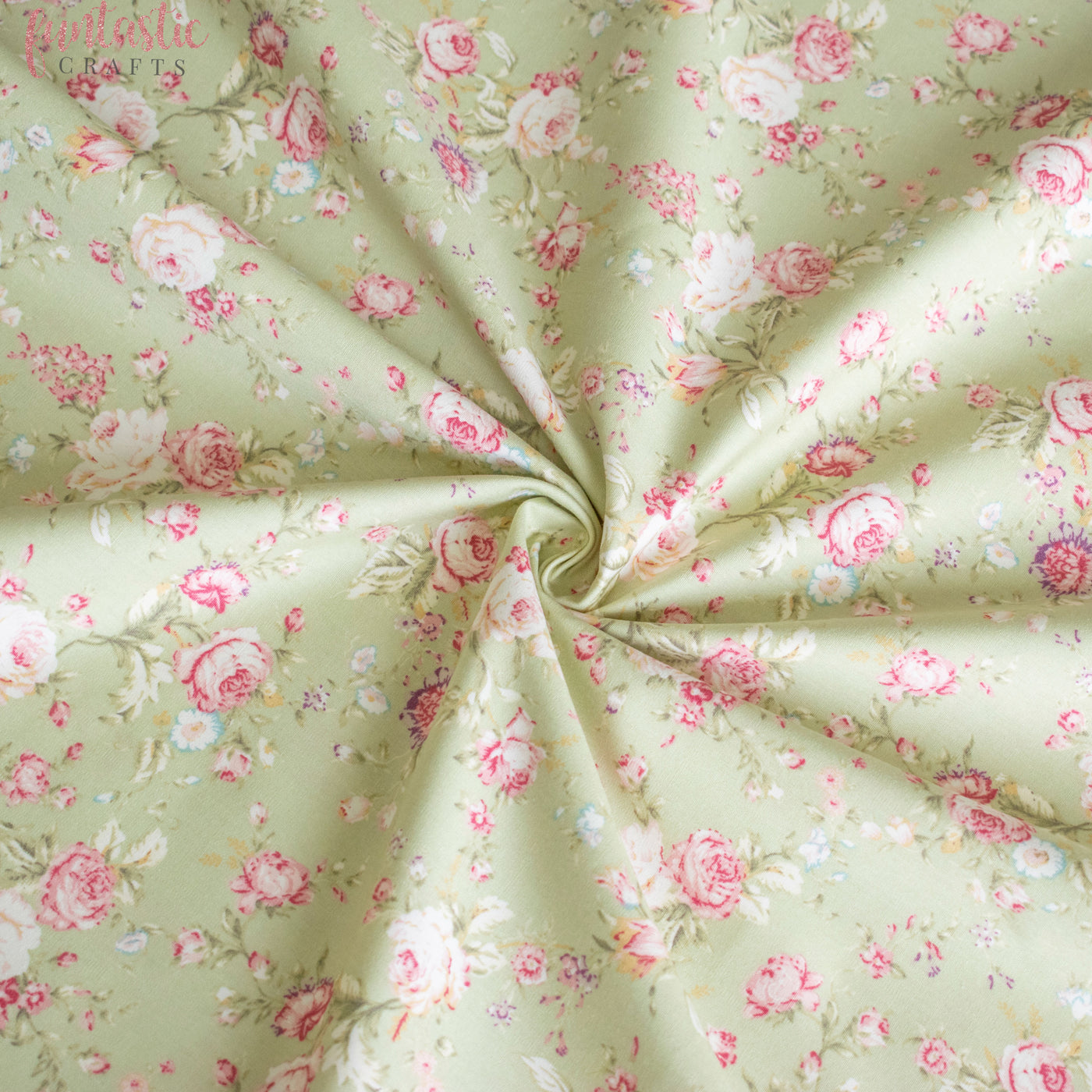 Sage Green Vintage Rose Floral 100% Cotton Fabric by Rose and Hubble –  Funtastic Crafts